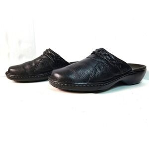 Clarks Black Leather Mules Braided Strap Clogs 83641 Womens 9.5M